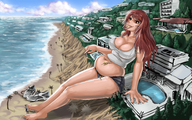drawing crush feet vore color large_breasts long_hair butt cleavage butt_crush foot_crush kipteitei