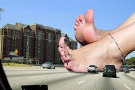 giantess collage feet city barefoot cars unknown_artist pedicure toe_ring ankle_bracelet blocking_highway atlanta