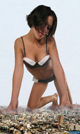 breasts giantess collage city mega destruction cleavage short_hair crawling looming giantess_katelyn shadester looking_at_tiny