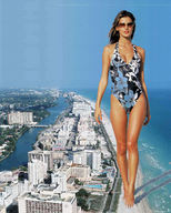 giantess collage city swimsuit beach barefoot sunglasses sand alessandra_ambrosio looking_at_viewer ocean_front resorts