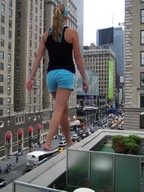 giantess collage city traffic ponytail legs shorts walking people streets black_top between_buildings behind_view