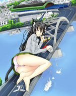 drawing giantess panties city upskirt sleeping color bridge destruction clothed barefoot skirt cat_girl outdoors