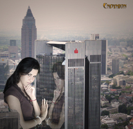 giantess collage brunette endymion reflection skyscrapers looking_at_viewer between_buildings