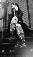 giantess monochrome long_hair shoes low_angle sitting nylons unaware stairs photograph gothic_giantess low_view point_of_view ripped_nylons like-a-kitty