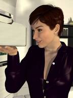 giantess brunette smiling short_hair doll_house looking_in digital_render