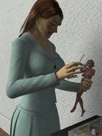 giantess nude blonde handheld finger brunette short_hair shrunken_woman rake digital_render
