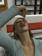giantess vore teeth brunette shrunken_men open_mouth dangle digital_render