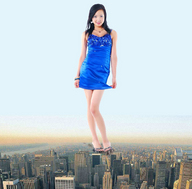 collage city mega black_hair destruction buildings asian dress sandals looking_at_viewer
