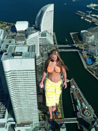 giantess collage city barefoot walking looking_down skyscraper boats amusement_park ships harbor