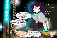 giantess comic color barefoot purple_hair chibichan dialogue race