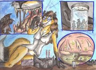 drawing giantess vore furry macro color tongue destruction teeth glasses brunette inside_mouth chocolate fox_girl panels stomach_view trapped_people mass_vore