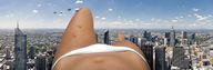 giantess collage city barefoot helicopter lying_down unknown_artist legs skyscraper aerial_view bikini_bottom