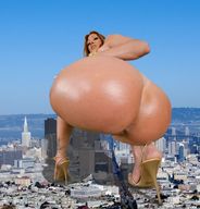 giantess city butt destruction high_heels anal anal_insertion skyscraper tattoo point_of_view looking_back tolik squatting_down behind_view huge_butt
