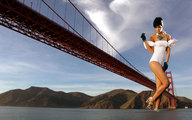 giantess collage bridge high_heels legs looking_down river dark_skin golden_gate_bridge rihanna wading