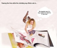 collage blonde lying_down shrunken_woman looking_at_viewer reading