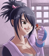breasts drawing vore size_difference black_hair color tongue handheld cleavage saliva red_hair sheena tales_of_symphonia licking_lips jora-bora zelos_wilder