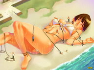 giantess swimsuit beach brunette lying_down bondage