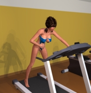 insertion pussy barefoot cleavage pigtails workout shrunken_woman treadmill slipping_out digital_render