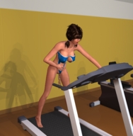 insertion pussy barefoot cleavage pigtails workout shrunken_woman hanging_on treadmill slipped_out digital_render