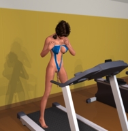 pussy barefoot cleavage brunette pigtails workout shrunken_woman hanging_on looking_at_victim treadmill digital_render