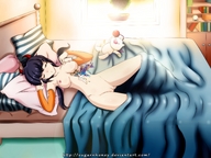 breasts drawing gentle giantess nude pussy horns sleeping black_hair color long_hair final_fantasy fanart oh_my_goddess belldandy lisa bedroom urd commission arm_warmers sugarnhoney final_fantasy_unlimited lancol
