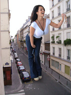 giantess collage clothed streets breast_play vehicles between_fingers denise_milani between_buildings holding_smallman lifting_man from_balcony by_arm