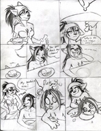 drawing vore furry comic monochrome bra skirt topless fox fox_ears sandwich fox_girl hairband