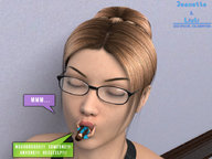 vore mouth glasses story shrunken_woman dangle suck between_fingers looking_at_victim sucked_in digital_render