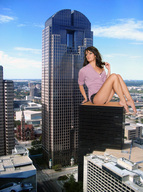 giantess collage city black_hair barefoot sitting skyscraper streets docop rooftop_view roof lea_michelle