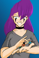 drawing giantess color handheld purple_hair shrunken_men fantasize misery between_fingers