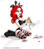 size_difference handheld red_hair dolls striped_stockings pumps