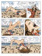 drawing giantess comic color pubic_hair military story bondage gullivera milo_manara struggling ropes arrows makeshift_clothing