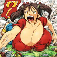 drawing giantess color destruction cleavage anime huge_breasts breast_crush cowgirl naoya_annihilation_cure