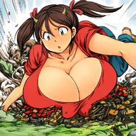 drawing giantess color destruction cleavage anime huge_breasts breast_crush cowgirl naoya_annihilation_cure