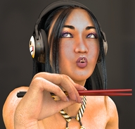 vore dinner lips asian table headphones shrunken_man chopsticks sushi azn digital_render