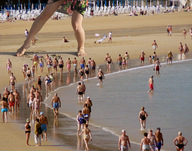 collage beach barefoot water sand people giantess_legs tide