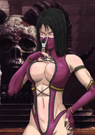 breasts drawing giantess color large_breasts claws handheld gloves shrunken_men hand fanart mask shrunken_person mortal_kombat mileena guilherme_gabarrao looking_at_tiny