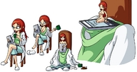 drawing nude color shrinking sitting shrunken_woman coffee robe slippers tablet