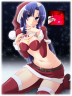 breasts drawing vore color long_hair anime boots shrunken_men thighs christmas_outfit
