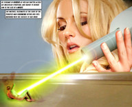 collage size_difference blonde shrunken_men hand shrink_gun looking_at_tiny