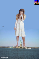 giantess collage ocean high_heels looking_down jets statue_of_liberty microjb formal_dress ferry_boat