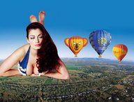 giantess collage barefoot cleavage soles red_hair lying_down houses hot_air_balloon countryside source_needed farm_land