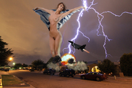 giantess collage nude unknown_artist jets streets vehicles night neighborhood lightning