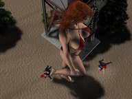 crush swimsuit barefoot high_heels blood tree red_hair shrunken_men tower cruel under_foot pedicure swat sunset digital_render