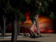 crush swimsuit barefoot high_heels tree red_hair shrunken_men tower cruel under_foot pedicure sunset digital_render