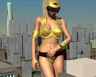 giantess city aliens walking skyscrapers rooftop examining helmet visor scanning digital_render