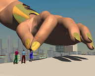 giantess city alien walking skyscrapers grabbing between_fingers rooftop examining helmet visor scanning digital_render