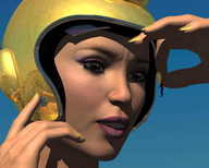 giantess size_difference city alien handheld walking skyscrapers grabbing rooftop examining helmet visor scanning digital_render