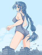 drawing giantess color swimsuit destruction buildings low_angle torajimaneko