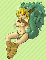 breasts drawing pokemon panties macro color topless shrunken_men between_legs eevee leafeon